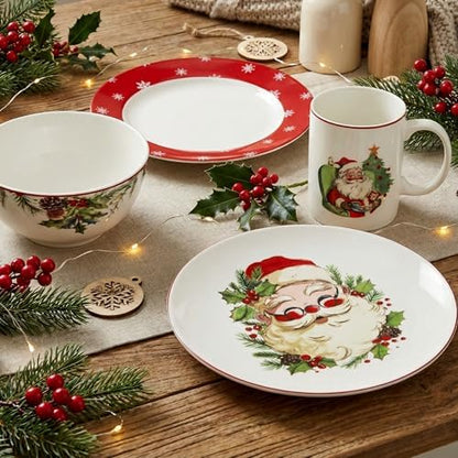 Pickmesh 16 Pcs Santa Christmas Dishes Dinnerware Set for 4 Guest