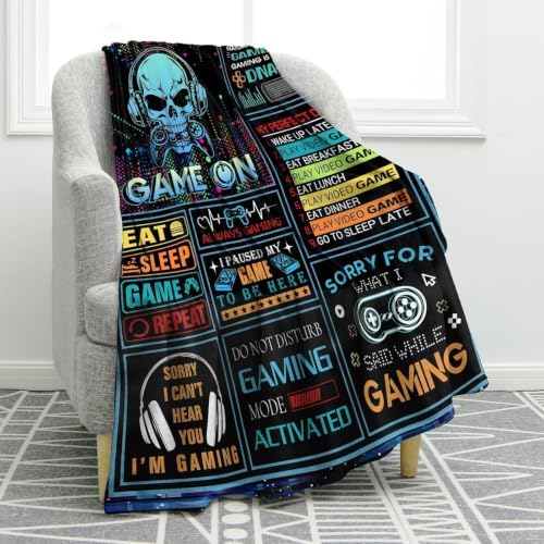 Jekeno Gaming Gifts for Teen Boys, Video Game Throw Blanket 80"x60"