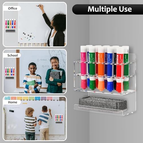 Dry Erase Marker Holder, Wall Mounted Acrylic Marker Holder with 10