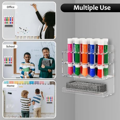 Dry Erase Marker Holder, Wall Mounted Acrylic Marker Holder with 10