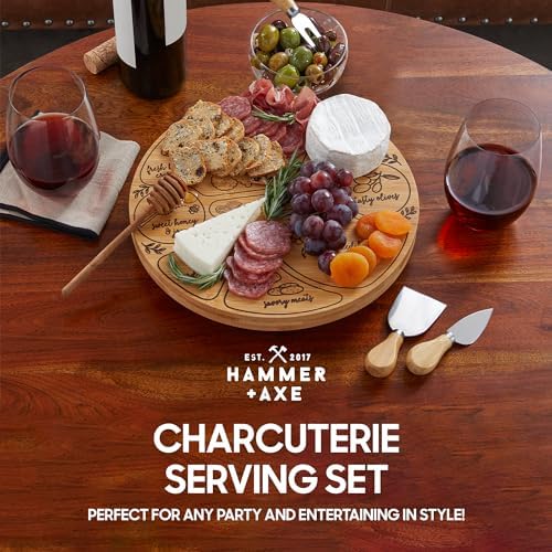 Hammer + Axe Charcuterie Board Set, Round Lazy Susan Bamboo Tray with