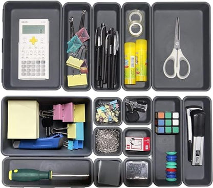 Kutesna 15PCS Interlocking Drawer Organizer, Plastic Desk Organizers