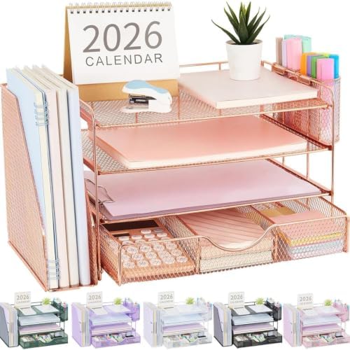 gianotter Desk Organizers and Accessories with File Holder, 4-Tier