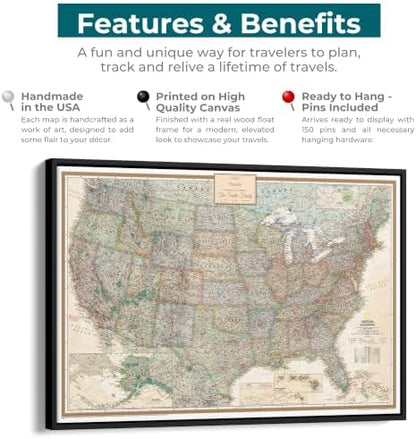 Executive United States Map with Pins – Detailed National Geographic