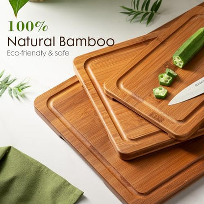 Astercook Deep-Carbonized Bamboo Cutting Boards for Kitchen with Wood