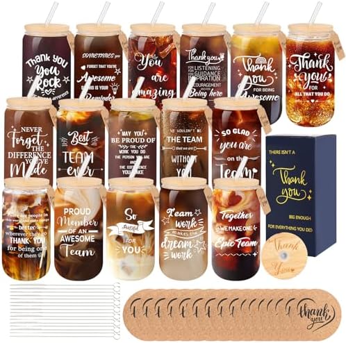 16 Set Employee Appreciation Gifts Glass Cups, 16oz Can Coffee Cups