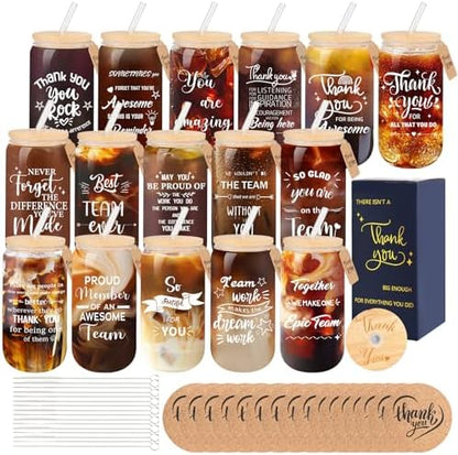 16 Set Employee Appreciation Gifts Glass Cups, 16oz Can Coffee Cups