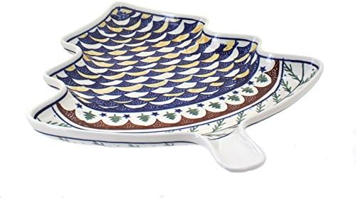Blue Rose Polish Pottery - Green Evergreen Christmas Tree Plate - 12"
