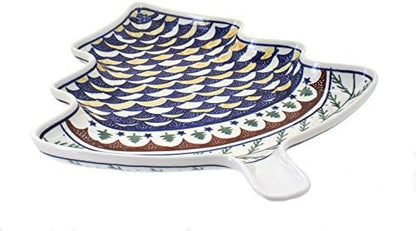 Blue Rose Polish Pottery - Green Evergreen Christmas Tree Plate - 12"