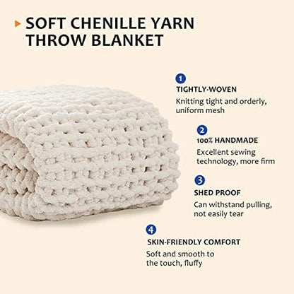 L'AGRATY Chunky Knit Throw Blanket for Couch, 50'' x 60'' Knit Throw