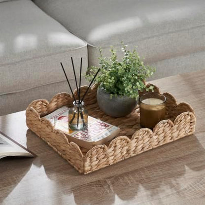 Handwoven Scalloped Decorative Tray - 14" L x 12" W x 4" H