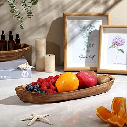 Lucky Boat Serving Tray, Acacia Solid Wood Interesting Shape Plate for