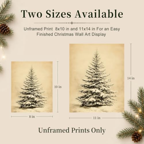 Christmas Wall Art, Vintage Christmas Tree Print, Rustic Winter Home