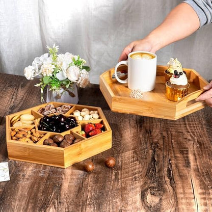 Snack and Serving Tray Set – 13" Divided Bamboo Appetizer Platter for