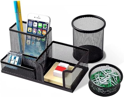 Pen Holder for Desk, Desk Organizers Set-3 Compartments Mesh Pencil