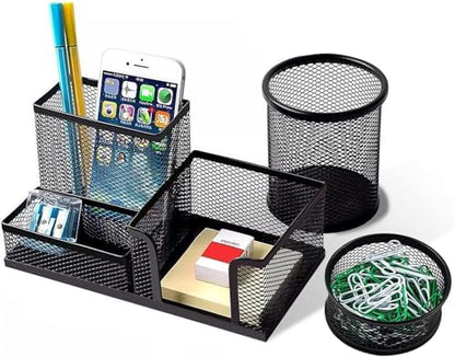 Pen Holder for Desk, Desk Organizers Set-3 Compartments Mesh Pencil