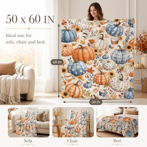 Aipon Fall Vintage Coffee Maple Leaf Pumpkin Throw Blanket