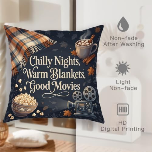 Cozy Movie Night Quote Projector Autumn Throw Pillow Covers 12x12 Set