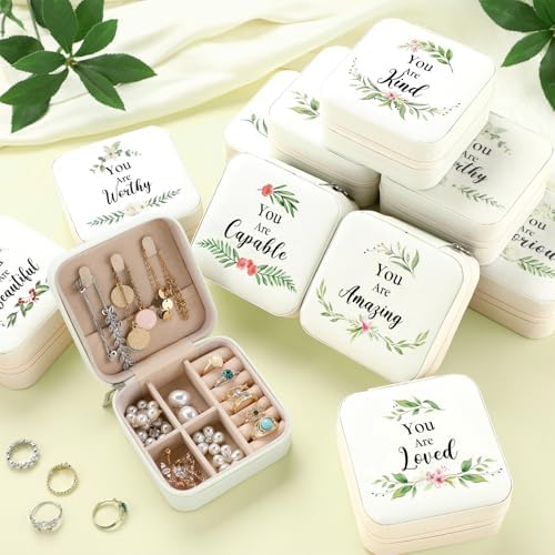 Kacctyen 12 Pcs Small Jewelry Travel Case Bulk Xmas Green Leaf Jewelry