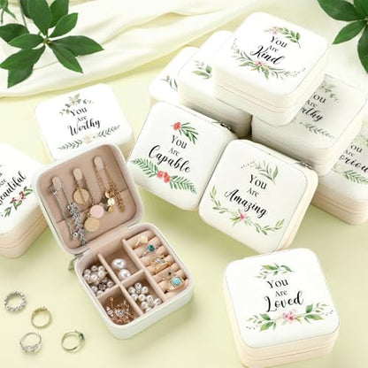 Kacctyen 12 Pcs Small Jewelry Travel Case Bulk Xmas Green Leaf Jewelry