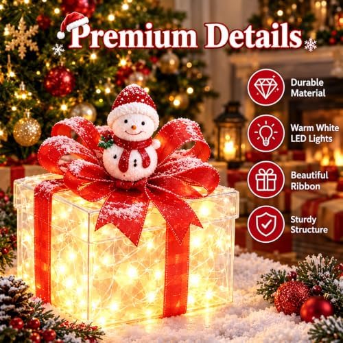 Set of 3 Christmas Lighted Gift Boxes, Pre-lit 60 LED Light Up Present