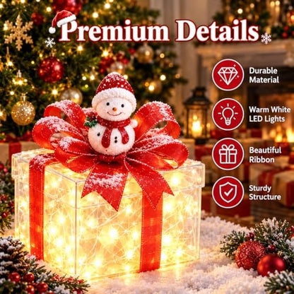 Set of 3 Christmas Lighted Gift Boxes, Pre-lit 60 LED Light Up Present