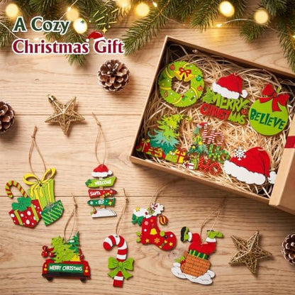 36 Pcs Christmas Ornaments for Tree, Hanging Wooden Christmas