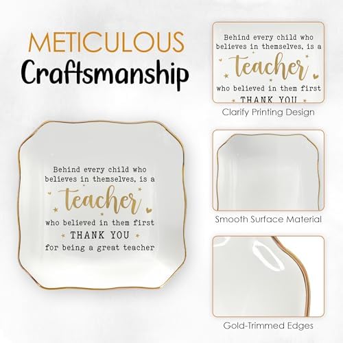 OASSIE Christmas Teacher Gifts for Women - 4"x4" Ceramic Jewelry Dish