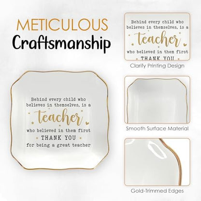 OASSIE Christmas Teacher Gifts for Women - 4"x4" Ceramic Jewelry Dish