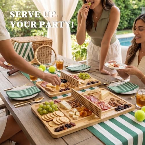 Tennis Court Charcuterie Board with Net, 17.3-Inch Bamboo Tray