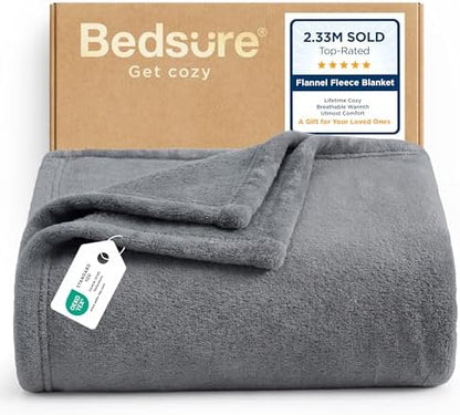 Bedsure Soft Fleece Throw Bed Blanket for Couch Grey - Lightweight