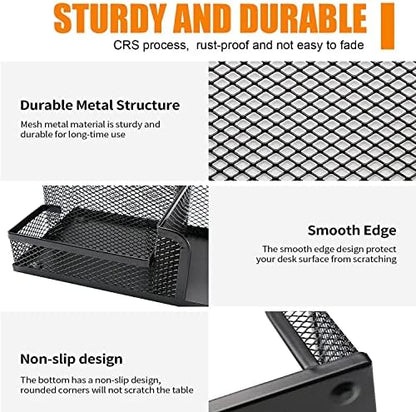 Pen Holder for Desk, Desk Organizers Set-3 Compartments Mesh Pencil