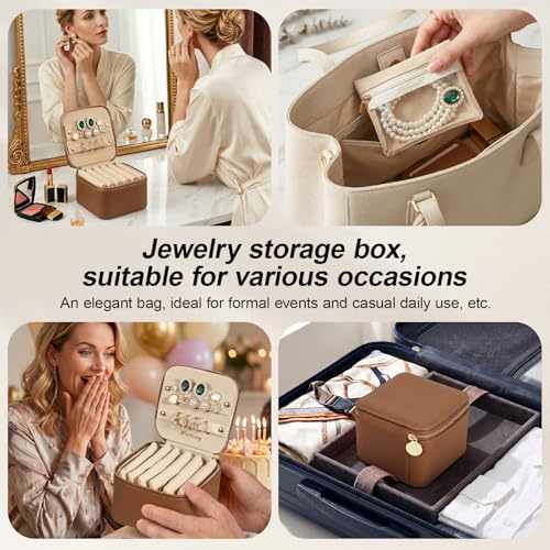Travel Jewelry Case Organizer - Compact PU Leather Jewelry Box with 6