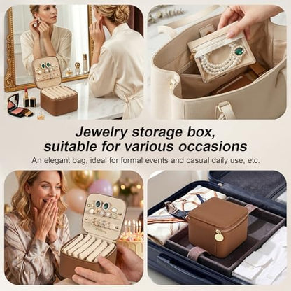 Travel Jewelry Case Organizer - Compact PU Leather Jewelry Box with 6