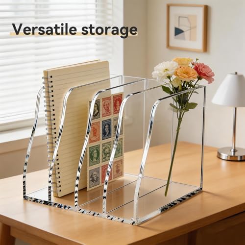 Acrylic Magazine File Holder,4 Vertical Compartments Desk Document