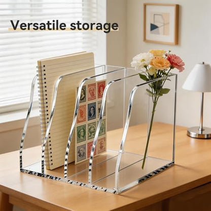Acrylic Magazine File Holder,4 Vertical Compartments Desk Document