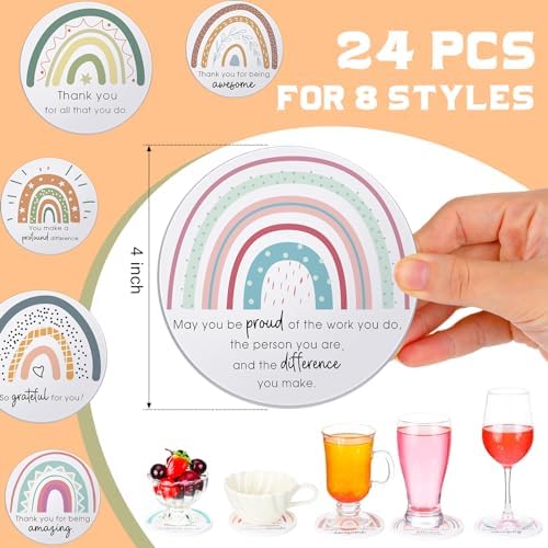 Tioncy 24Set Thank You Appreciation Coasters Teacher Employee Gift