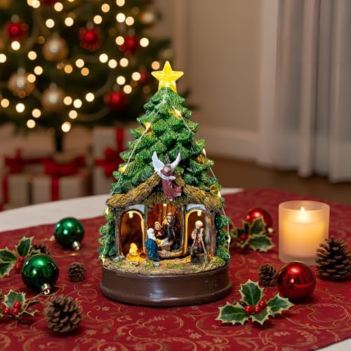 Christmas Tree Lighted Animated Rotating Adoration of The Magi