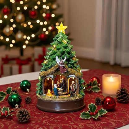 Christmas Tree Lighted Animated Rotating Adoration of The Magi