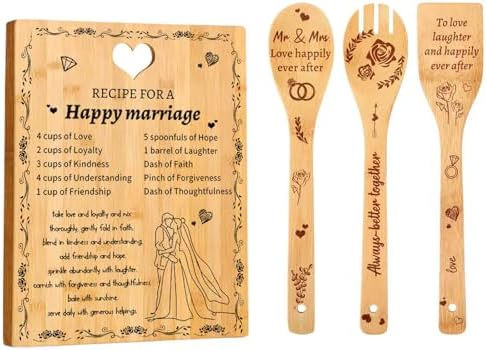 Wedding Gift Recipe for Marriage Bamboo Cutting Board Set, Engraved