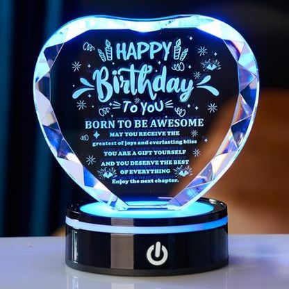 Birthday Gifts for Women Men, Crystal Heart Keepsake with LED Light
