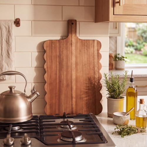 Novabright Scalloped Wood Cutting Board, Dark Brown Serving Tray