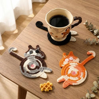 Coasters Gifts for Cat Lovers 3PCS Cat Coaster Woven Creative Cat