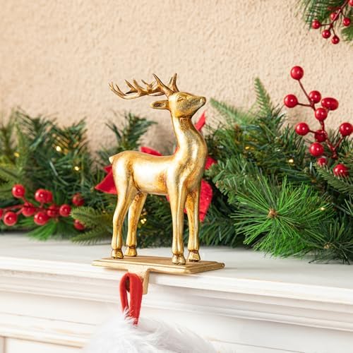 Glitzhome Christmas Stocking Holder, Set of 2 Gold Resin Standing &