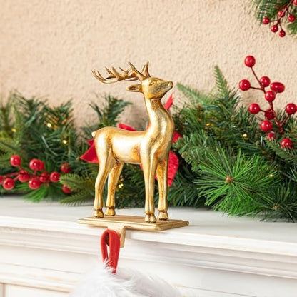 Glitzhome Christmas Stocking Holder, Set of 2 Gold Resin Standing &