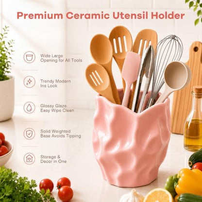 Pink Utensil Holder,Irregular Sculptural Design Kitchen Utensil Holder