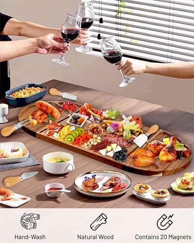 Large Acacia Wood Charcuterie Board Set, 3-Piece Magnetic Large Cheese