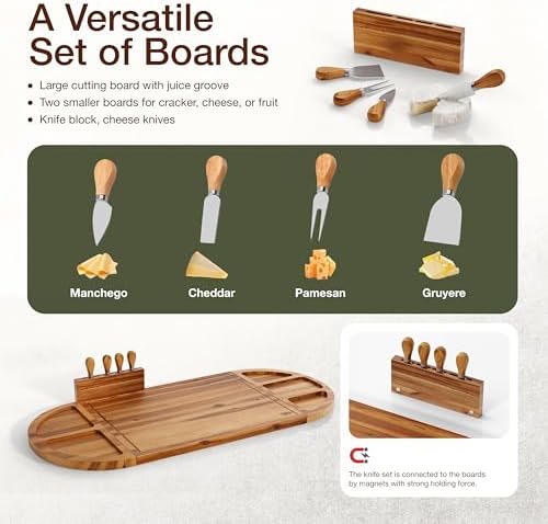 TIDITA 30" Large Acacia Wood Charcuterie Board with 4 Knives Set