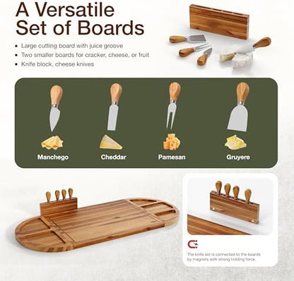 TIDITA 30" Large Acacia Wood Charcuterie Board with 4 Knives Set