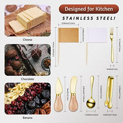 18 Pieces Charcuterie Board Accessories Spreader Knife Set, Gold